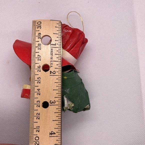 Vintage MCM Christmas Ornaments Flocked Felted Elf, Paper Mache Drummer Santa - Picture 15 of 16